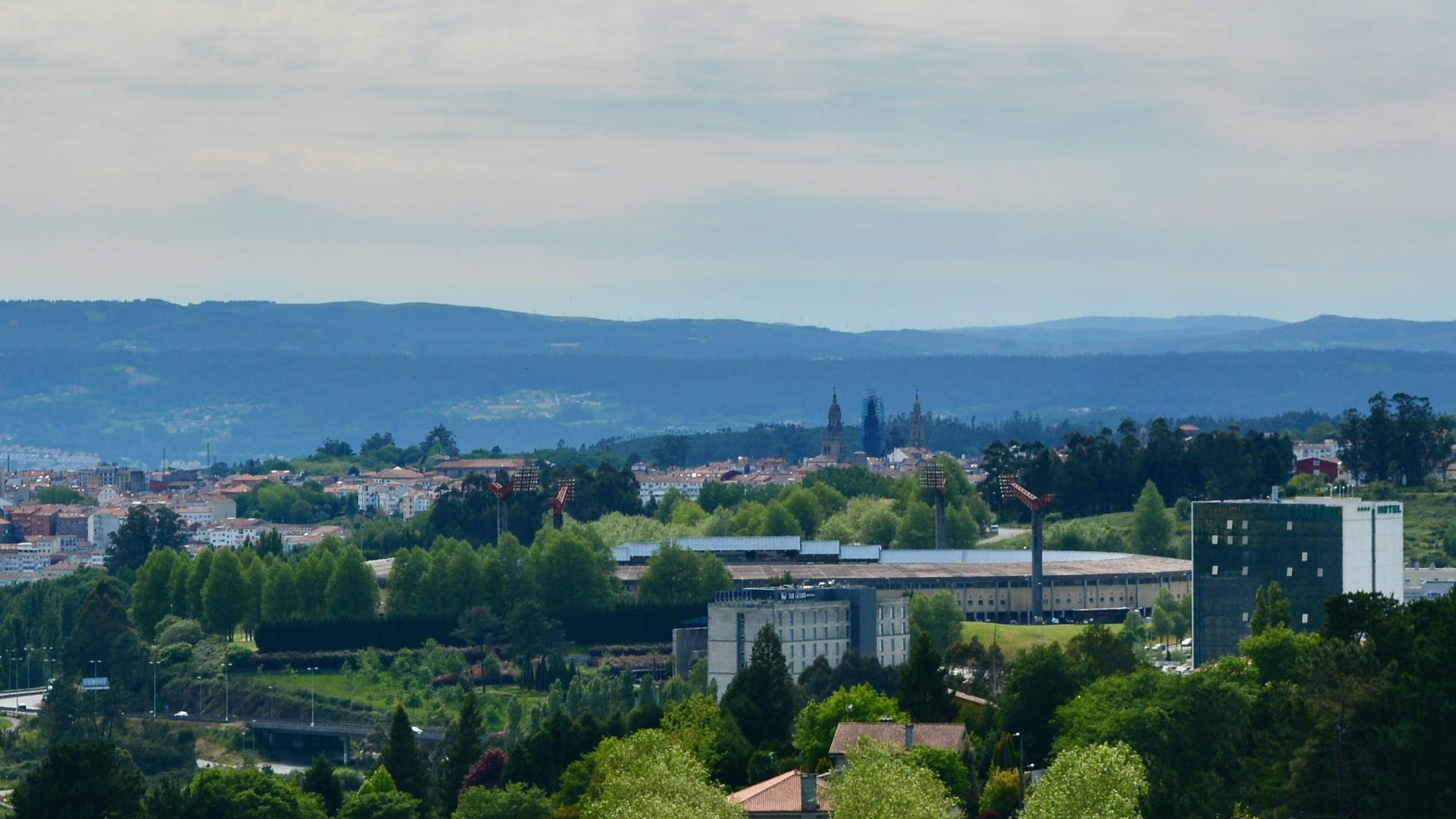 View of Santiago de Compostela from Monte de Gozo in Galicia, Spain.